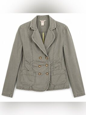 Sundance Muted Olive Gray Cotton Raw Edge Double Breasted Utility Jacket L